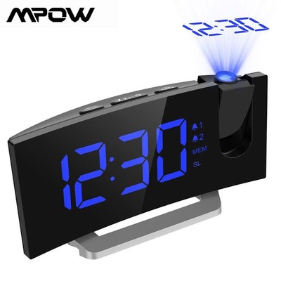 MPOW LED FM Projection Clock 2 Alarms Multifunctional Curved
