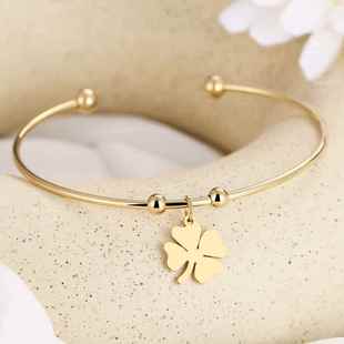CACANA 316L Stainless Steel Open Bracelet Gold Color Clover