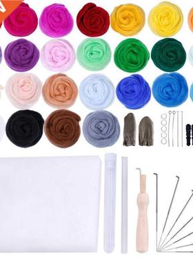 25 Colors Wool Felt Roving Wool Felting Tool Kit Fiber Mater