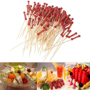 100pcs Beads Bamboo Cocktail Picks Food Sticks Disposable To