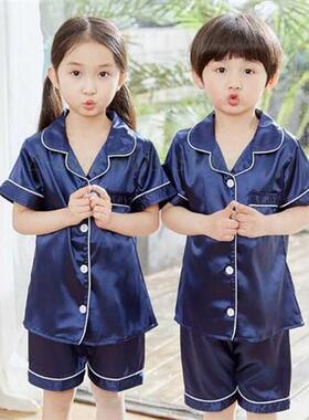 Children Pyjama Sets Silk Satin Sleepwear Summer Short Sleev
