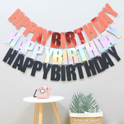 Glitter Paper Happy Birthday Banners Garland Flag Kids Birth