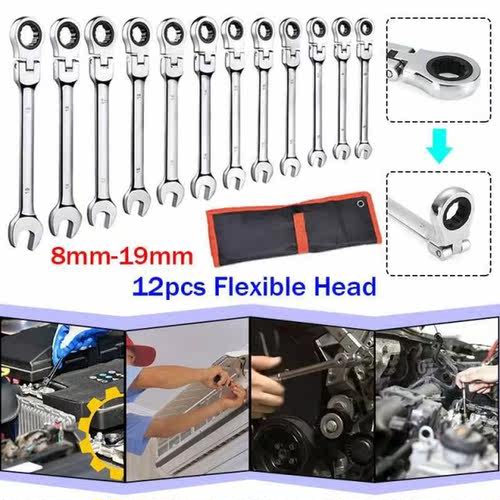 12pcs 8-19MM Ratchet Combination Metric Wrench Set Hand Tool