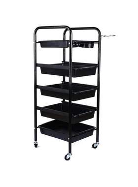 5 Tier Spa Hairdresser Coloring Hair Black Salon Trolley Rol