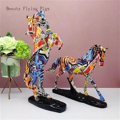 American Style Graffiti Resin Horse Statue Ornaments Home