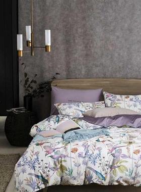 Multic color Leaf Birds print Bedding Set Luxury Egyptian Co