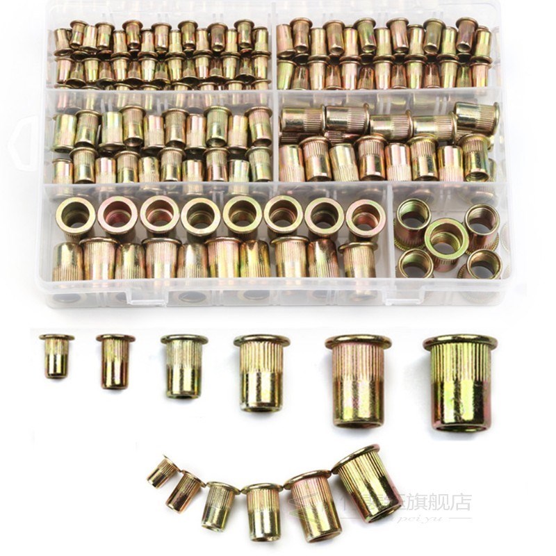 210/165/100pcs Flat Head Rivet Nut Set Carbon Steel M3 M4 M5