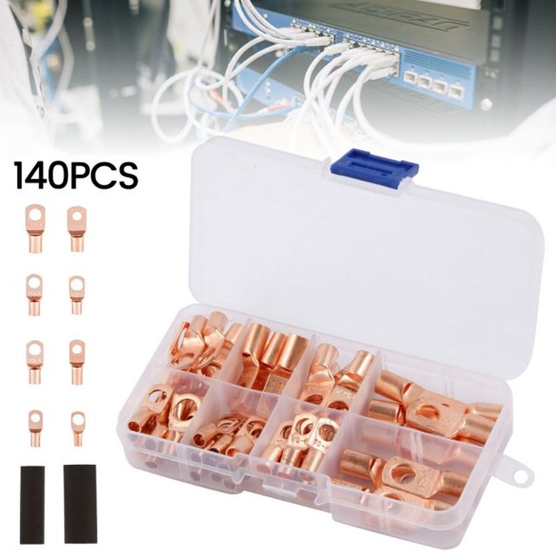 140pcs Car Auto Copper Ring Terminal Wire Crimp Connector Lu