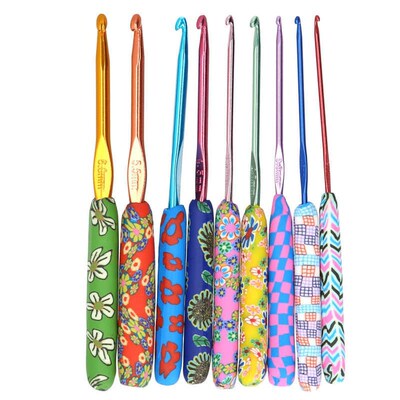9Pcs Crochet Hook Set with Ergonomic Handles Needles DIY Cra