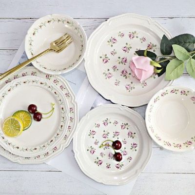 French Retro Applique Embossed Tableware Ceramic Dinner