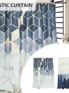 Bathroom Shower Curtain with 12 Hooks Waterproof Geometry De