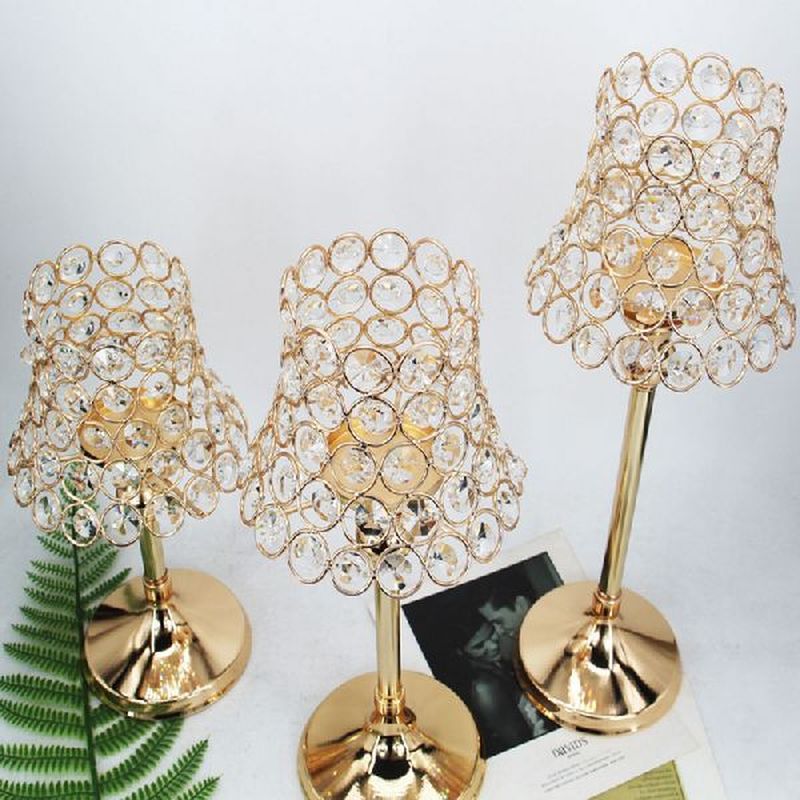 Goud Pijler Bureaulamp Crystal Votive Kandelaar