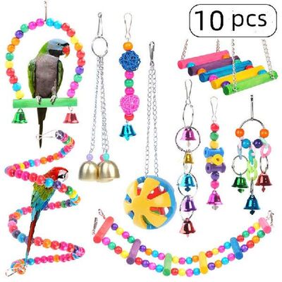 Bird Toy Parrot Cage Swing Stand Pole Parrot Biting Toy Set