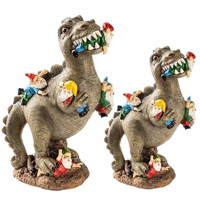 Dinosaurs Eat Dwarfs Statue Garden Ornament Art Resin Craft