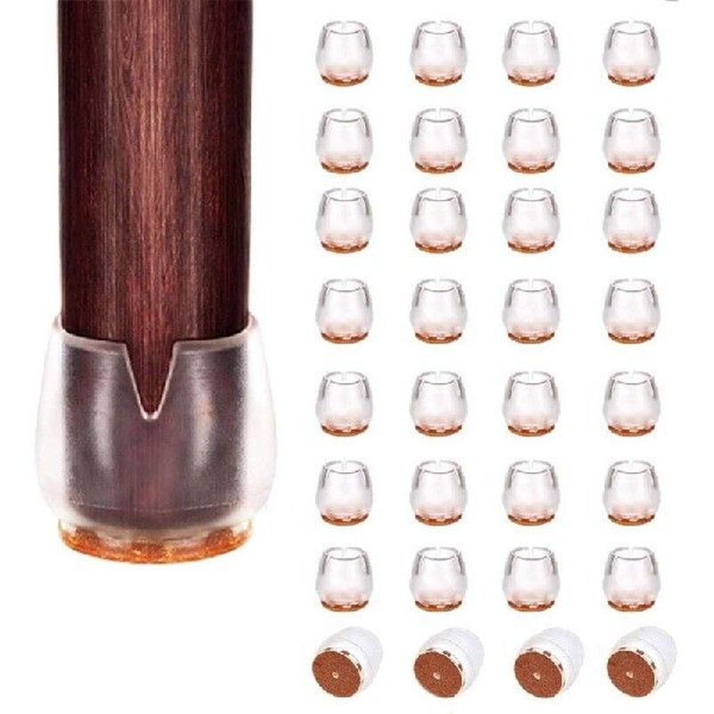 Chair Leg Floor Protectors 32Pcs Transparent Clear Silicone