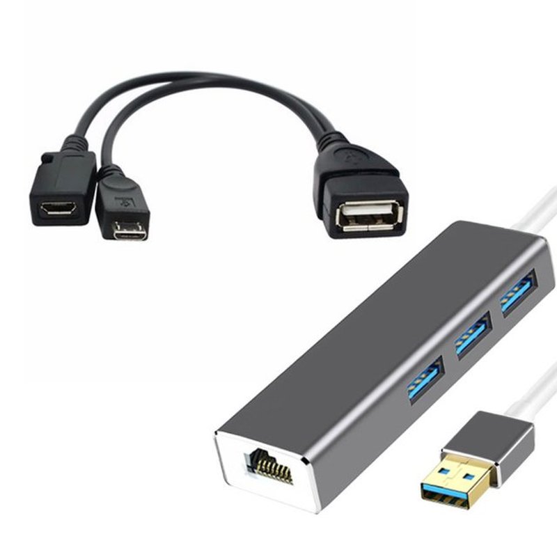 3 PORT USB HUB LAN Ethernet Connector & OTG Adapter For