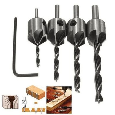 4pcs HCS 5 Flute Drill Bit Wood Countersink Drill Set Carpen