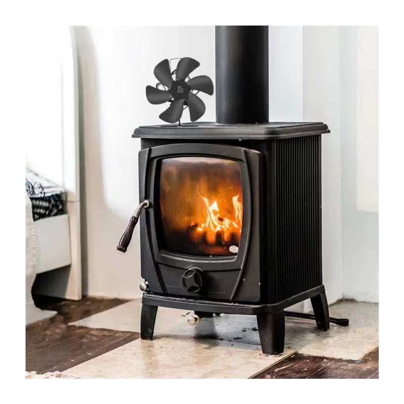 6 Bldes Het Powered Stove Fn Blck Fireplce Log Wood Bur