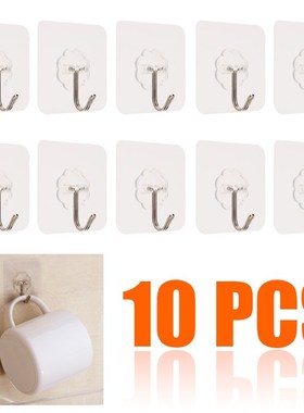 10pcs PVC Clear Seamless Self Adhesive Wall Hooks Maximum Lo