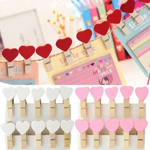20Pcs/Pack Mini Heart Wooden Clothespin Photo Paper Clips P