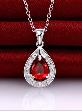 Zircon Inserted Water Drop Shape Design Silver-plated Penden