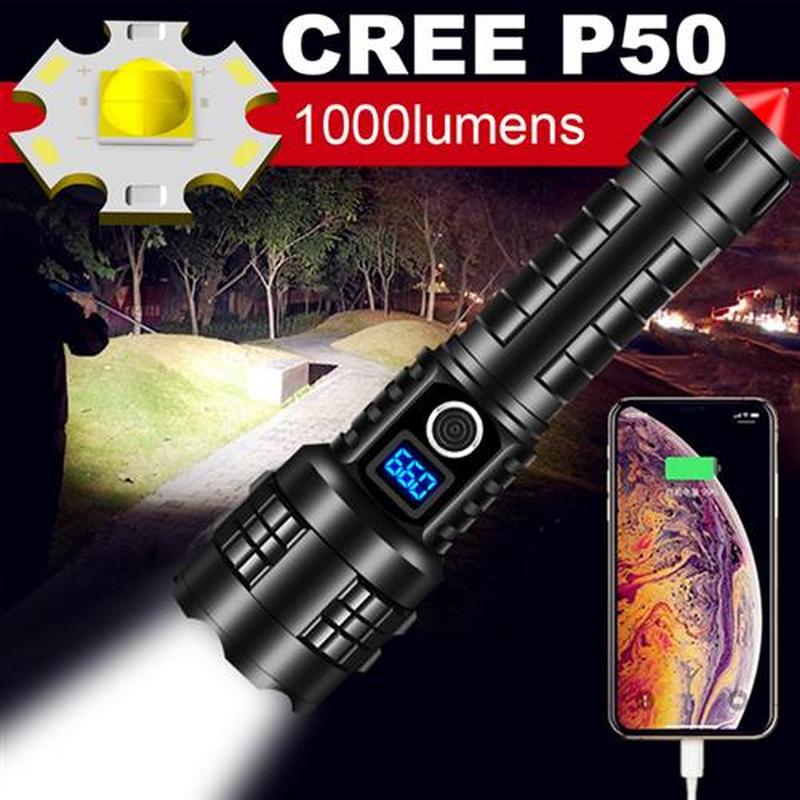 2021 Multi-function Rechargeable Flashlight P50 Zoomable