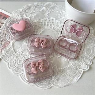 Pink Transparent Love Bow Contact Lens Case Girl Portable