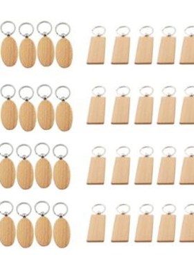 40 Pcs Blank Wooden Key Chain DIY Wood Keychains Key Tags Gi
