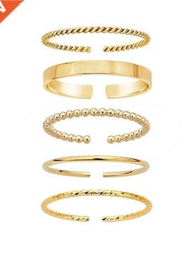 5-piece open ring colorfast simple beads woven water ripple