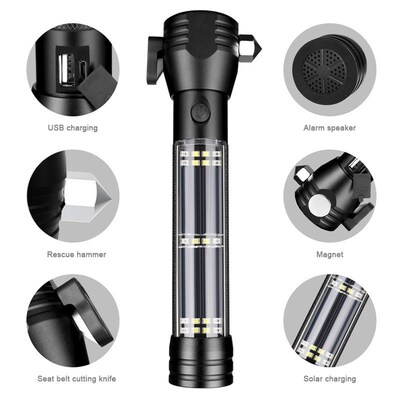 COB Solar Flashlight LM Alarm Light Multi-function Car Secur