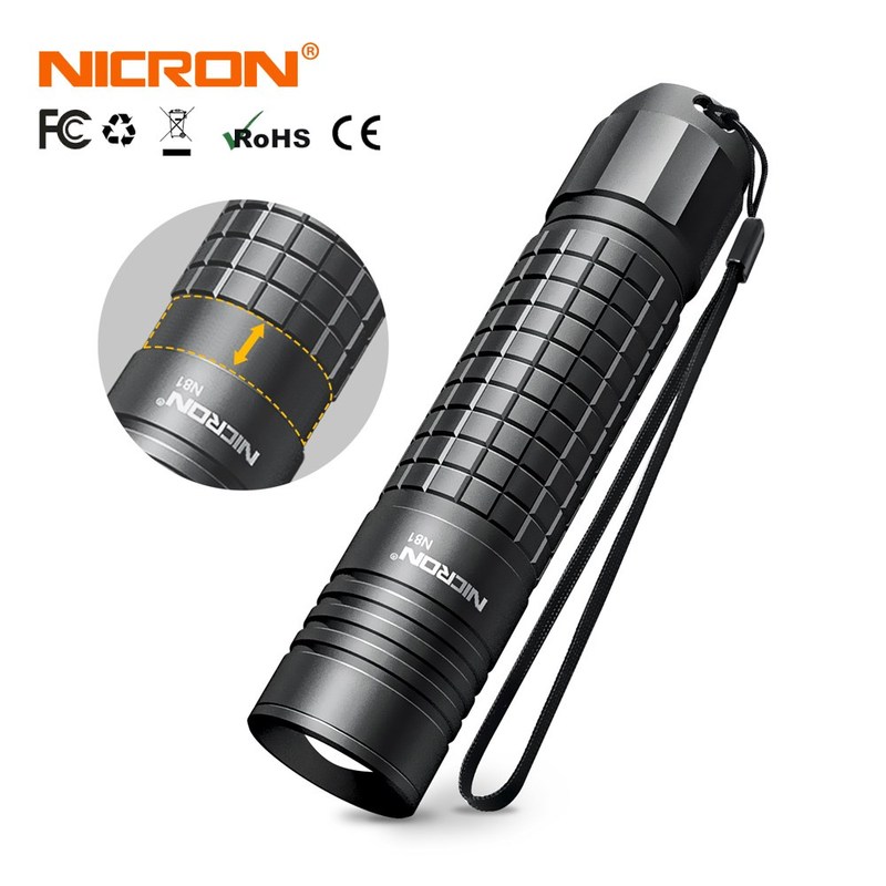 NICRON Zoomable LED Flashlight Dual Fuel 18650 / AA Battery