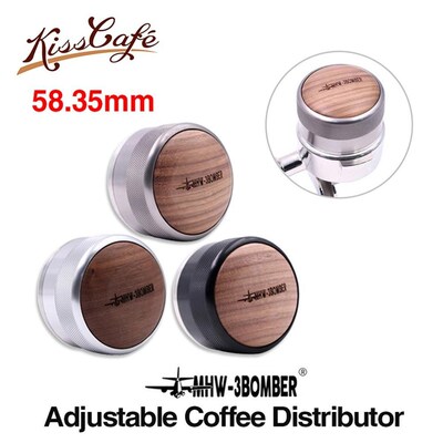 58.35mm Ajustable Coffee Tamper Walnut Wood Handle Powder Ha