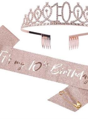 Birthday Sash Tiara Crown Set for Women Girls Sweet 10th