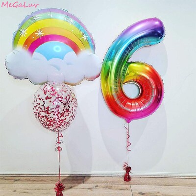 40inch Rainbow Number Foil Balloons Confetti Rainbow Cloud B