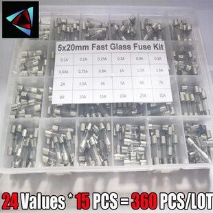 360Pcs/Box 24Values 5x20mm Fast Glass Fuse Kit 0.2A 0.5A 1A