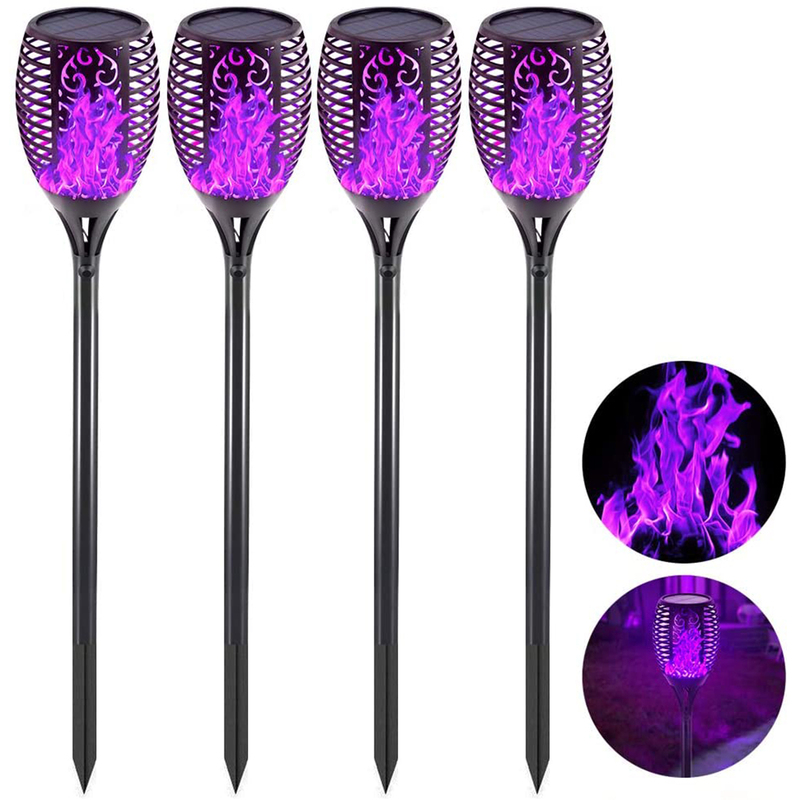 12 LED Solar Flame Torch Light Flickering Purple Light