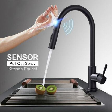 Smart Touch Sensor Kitchen Faucet Brushed Gold Pull Out Sens