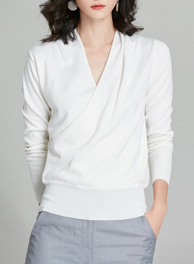 Women Elegant Wrap Over Sweater Wool Blended Jumper M,L,XL