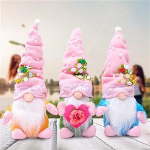 3PC Valentines Day Decorations Gnome Top Hat Pearl Flower