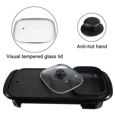 2in1 Electric Griddles Hot Pot Non-stick Electric Grill Indo