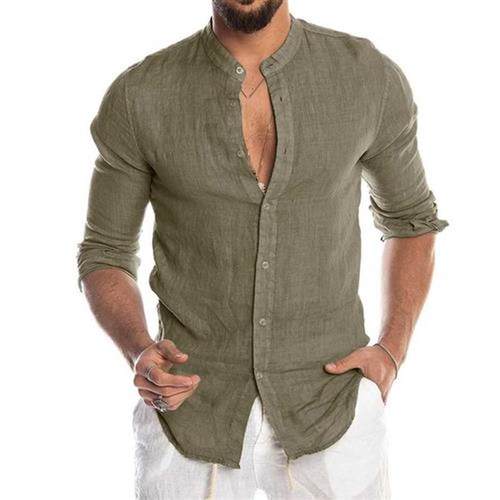 2022 New Mens Casual Blouse Cotton Linen Shirt Loose To