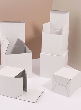 白色扣底盒 3层瓦楞纸现货打包小纸箱瓦楞包装盒正方形扣底纸盒