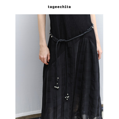 TAGEECHITA 银色珠波西米亚风复古松弛感手工编织绳流苏细腰带