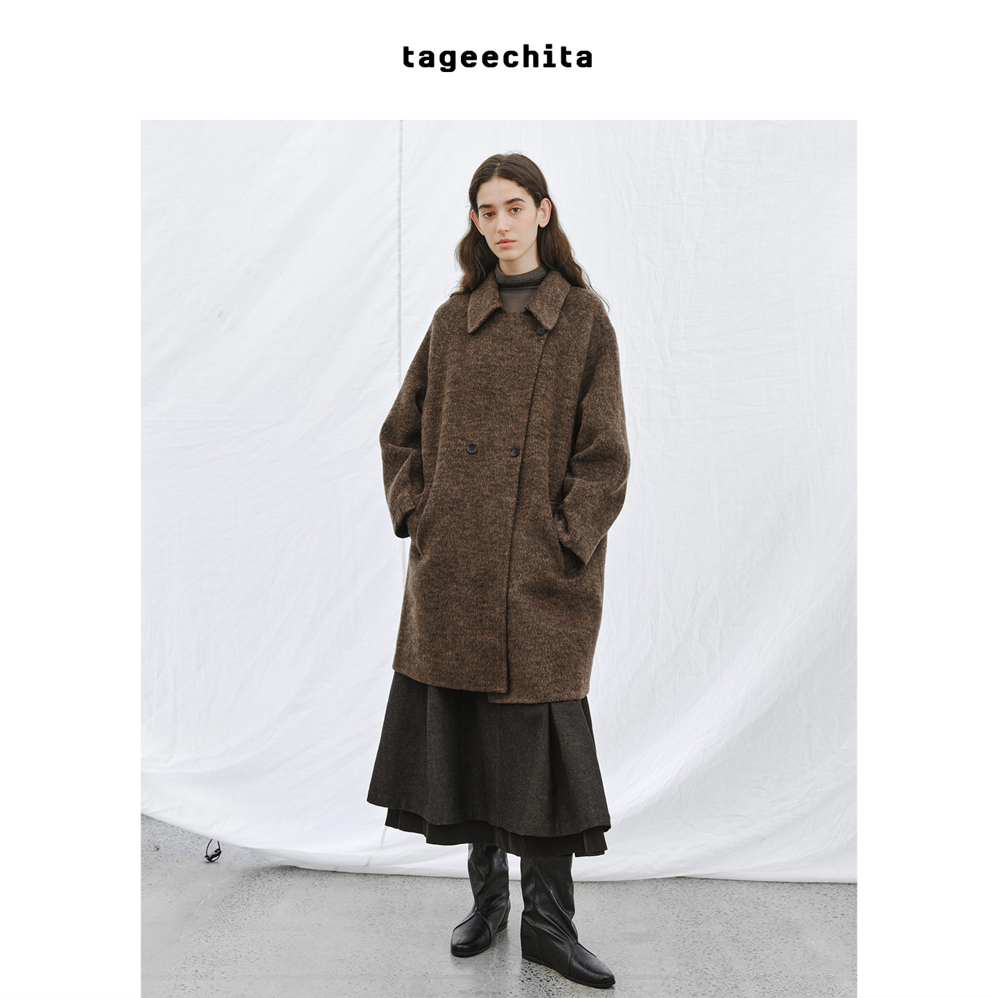 TAGEECHITA 绵羊毛冬季茧型袖双面呢大衣宽松加厚中长款毛呢外套