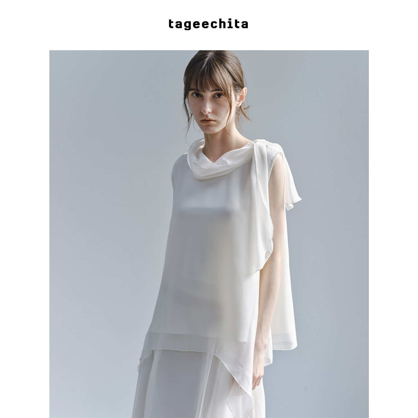 TAGEECHITA 柔雾氛围层次透感纱质不规则飘片丝巾无袖背心上衣