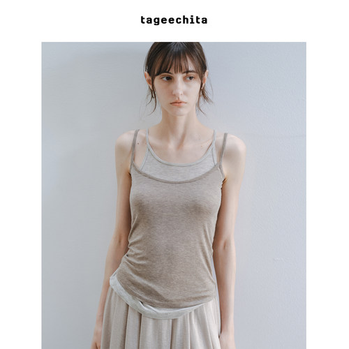 TAGEECHITA 天丝羊毛基础百搭真两件套双吊带松弛撞色叠穿背心女