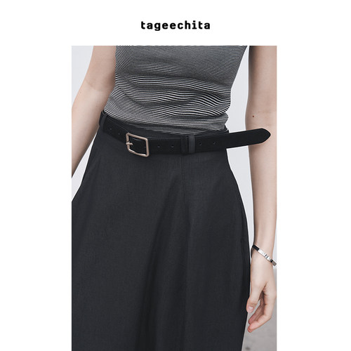 TAGEECHITA 简约设计哑光银色质感金属扣头翻毛哑光牛皮腰带女