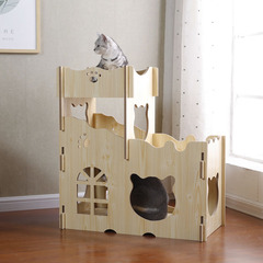 猫咪产房猫窝房子实木质猫爬架双层猫别墅木箱猫抓板狗窝四季通用