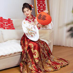 原创【啼凰龙权】明制汉服六米摆红色马面裙重工新中式敬酒订婚服