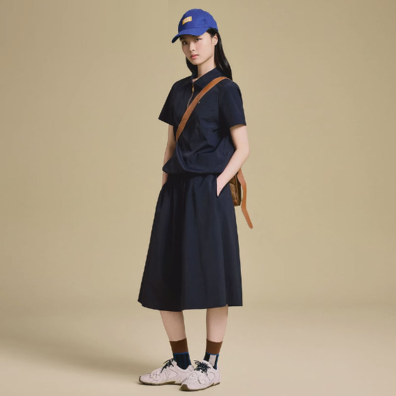 诗P优雅气质中长款伞裙修身短袖polo衫T恤女2025夏新款6C65270013
